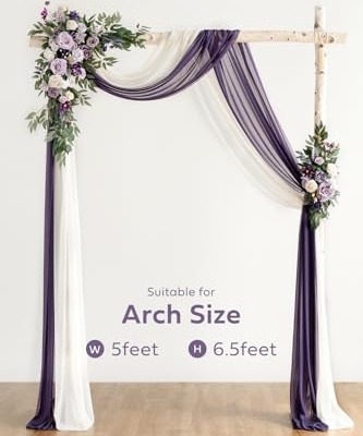 Silky Flower Store Purple Lilac Artificial Wedding Arch Flowers Kit, Hanging Flower Arrangement, Chiffon Drapes, Wedding Backdrop Décor, 4 Pack 32.5cm 7 7 Product: Ling's Moment Purple Lilac Artificial Wedding Arch Flowers Kit Pack of 4, 2pcs Hanging Flower Arrangement 2pcs Chiffon Drapes Ceremony Reception Fake Rose Arbor Backdrop Floral Party Outdoor Decor