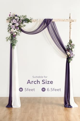 Silky Flower Store Purple Lilac Artificial Wedding Arch Flowers Kit, Hanging Flower Arrangement, Chiffon Drapes, Wedding Backdrop Décor, 4 Pack 32.5cm 1 1 Product: Ling's Moment Purple Lilac Artificial Wedding Arch Flowers Kit Pack of 4, 2pcs Hanging Flower Arrangement 2pcs Chiffon Drapes Ceremony Reception Fake Rose Arbor Backdrop Floral Party Outdoor Decor
