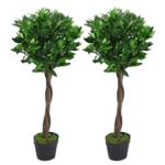 Product: Leaf Pair Stem Artificial Topiary Bay Laurel Ball Trees, Green Twist, 90cm (3ft)