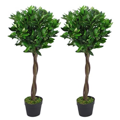 Product: Leaf Pair Stem Artificial Topiary Bay Laurel Ball Trees, Green Twist, 90cm (3ft)