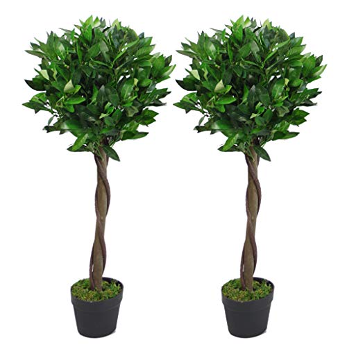 Leaf Pair Stem Artificial Topiary Bay Laurel Ball Trees, Green Twist, 90cm (3ft) - Artificial Roses Product: Leaf Pair Stem Artificial Topiary Bay Laurel Ball Trees, Green Twist, 90cm (3ft)