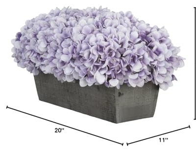 Product: House of Silk Flowers Artificial Hydrangeas in Grey-Washed Wood Ledge (Lavender)