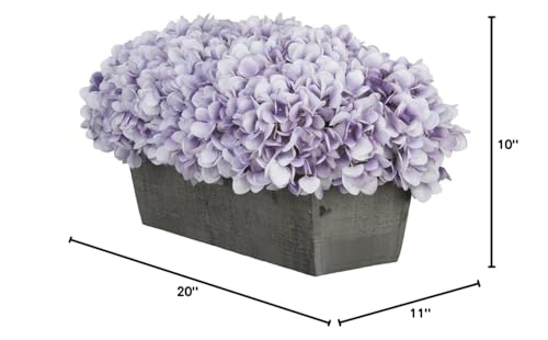 Product: House of Silk Flowers Artificial Hydrangeas in Grey-Washed Wood Ledge (Lavender)