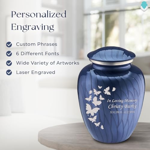 Product: Geturns Embrace Adult Personalized Butterfly Cremation Urns for Human Ashes I Large Pearl Cobalt Blue Funeral Urn for Men and Women I 200 lbs