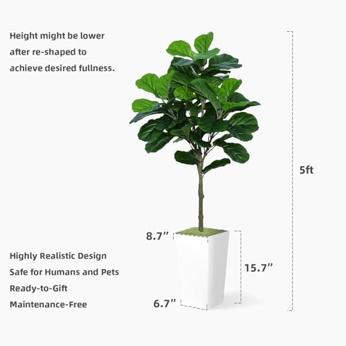 Product: ASTIDY Fiddle Leaf Fig Tree Artificial 5FT - Faux Fiddle Leaf Fig Tree with White Tall Planter - Fake Ficus Lyrata Floor Plant Potted - Artificial Fig Tree for Home Office Living Room Decor Indoor