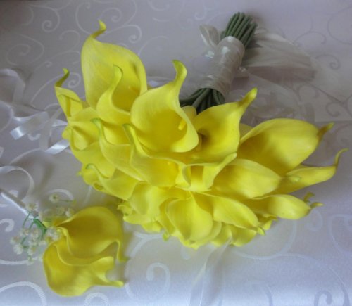 Product: Lily Garden Luxury Calla Lily Bridal Wedding Bouquet 3 Dozen with Groom Boutonniere (Yellow)