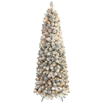 Product: SHareconn 7.5ft Prelit Snow Flocked Slim Pencil Christmas Tree - Warm White Lights & Full Branch Tips for Festive Holiday Decor