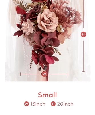 Silky Flower Store Red Burgundy Cascading Bridal Bouquet, Artificial Wedding Bouquet, Mauve Wine Bridal Flowers, 13 Inch x 20 Inch 8 8 Product: Ling's Moment Red Bridal Bouquet Cascading, Burgundy Wedding Bouquets for Bride, 13 Inch Bride Bouquets for Wedding Artificial Flowers Bouquets