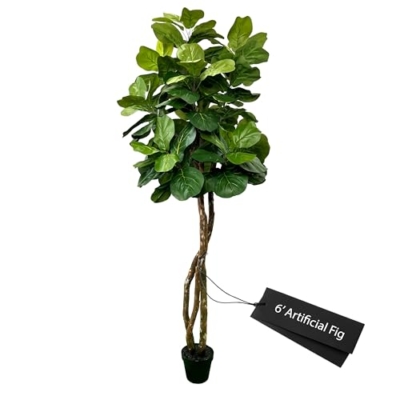 Product: Cypress & Alabaster Handmade 6ft Fiddle Leaf Fig Ficus Lyrata Artificial Tree with Ethically Sourced Real Wood Trunks, Hypoallergenic, 6-Foot, Green