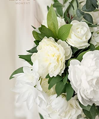 Silky Flower Store White Bridal Cascading Bouquet, Ivory Wedding Bouquet, Artificial Peony Rose Eucalyptus, Pearl Crystal Accents, 15 Inch 9 9 Product: Ling's Moment White Bridal Bouquet Cascading, Ivory Wedding Bouquets for Bride, 15 Inch Bride Bouquets for Wedding Artificial Flowers Bouquets