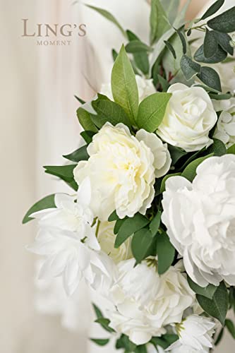 Silky Flower Store White Bridal Cascading Bouquet, Ivory Wedding Bouquet, Artificial Peony Rose Eucalyptus, Pearl Crystal Accents, 15 Inch 3 3 Product: Ling's Moment White Bridal Bouquet Cascading, Ivory Wedding Bouquets for Bride, 15 Inch Bride Bouquets for Wedding Artificial Flowers Bouquets