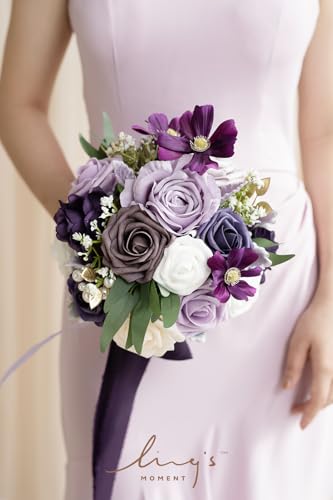 Silky Flower Store Purple Bridal Bouquet, Lilac Silk Wedding Bouquet, Artificial Bridesmaid Bouquet, Premade Wedding Flowers 9 Inch 2 2 Product: Ling's Moment Purple Bridal Bouquet for Bride, Lilac Wedding Bouquets for Bride Maid of Honor Bridesmaid, 9 Inch Silk Round Artificial Wedding Flowers Bouquets, Small Bridesmaid Bouquet