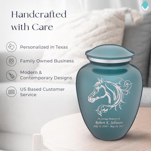 Product: Geturns Embrace Adult Personalized Horse Cremation Urns for Human Ashes I Large Teal Funeral Urn for Men and Women I 200 lbs