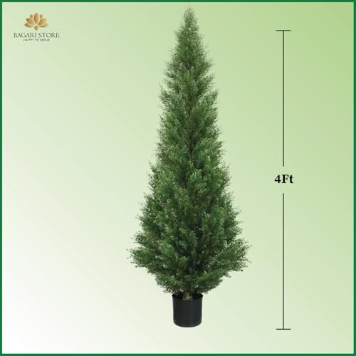 Product: Two 4 Foot Artificial Topiary Cedar Trees Potted Indoor Outdoor Plants