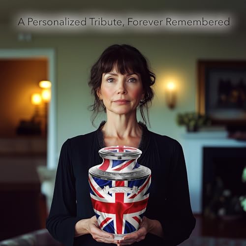 Product: UK Flag Cremation Urn for Human Ashes for Funeral, Burial or Home. Cremation Urns for Ashes Adult Male Large Urns for Dad and Cremation Urns for Human Ashes XL Large & Small Military & Veteran
