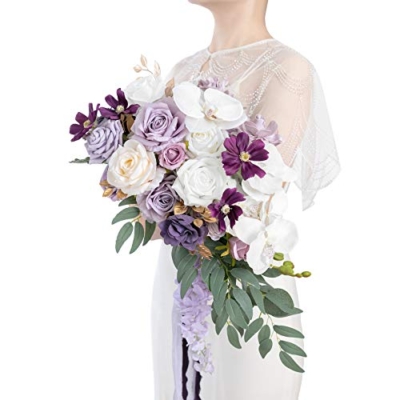 Product: Ling's Moment Purple Bridal Bouquet Cascading, Lilac Wedding Bouquets for Bride, 13 Inch Lavender Bride Artificial Flowers Bouquets