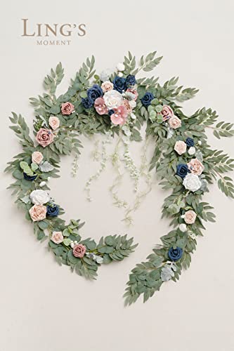 Silky Flower Store Faux Eucalyptus Willow Leaf Garland, White Flower Dusty Rose Navy Wedding Decor, 9FT 4 4 Product: Ling's Moment 9FT Eucalyptus and Willow Leaf Garland with White Flower, Handcrafted Wedding Sweetheart Table Centerpieces Head Table Decor Arch Backdrop Decorations for Wedding | Dusty Rose & Navy