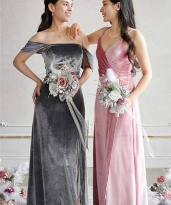 Silky Flower Store Dusty Gray Bridesmaid Bouquet Set of 4, Artificial Silk Foam Wedding Flowers, 7 Inch Bridesmaid Bouquets 7 Inch 15 15 Product: Ling's Moment Artificial Flowers Dusty & Gray Bridesmaid Bouquet Set of 4, Gray Wedding Flowers Bouquets for Bridesmaids, 7 Inch Bridal Bouquets for Bridesmaids, Wedding, etc