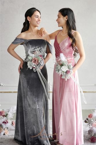 Silky Flower Store Dusty Gray Bridesmaid Bouquet Set of 4, Artificial Silk Foam Wedding Flowers, 7 Inch Bridesmaid Bouquets 7 Inch 5 5 Product: Ling's Moment Artificial Flowers Dusty & Gray Bridesmaid Bouquet Set of 4, Gray Wedding Flowers Bouquets for Bridesmaids, 7 Inch Bridal Bouquets for Bridesmaids, Wedding, etc