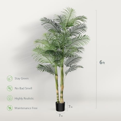 Silky Flower Store Artificial Golden Cane Palm Tree, 6FT Dense Lifelike Faux Indoor Plant, Home Office Apartment Decor, 6FT 11 11 Product: Kazeila Artificial Plants Indoor - 6FT Fake Golden Cane Palm Tree with Dense Lifelike Foliage - Perfect for Home, Office & Apartment Decor
