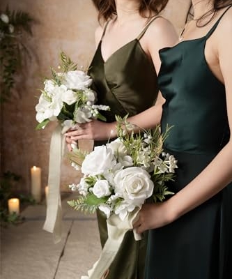 Silky Flower Store Artificial Lily of Valley Bridesmaid Bouquet, White Green Wedding Bouquet, Set of 4, 7 Inch 13 13 Product: Ling's Moment Artificial Flowers Lily of Valley White Bridesmaid Bouquet Set of 4, Green Wedding Flowers Bouquets for Bridesmaids, 7 Inch Bridal Bouquets for Bridesmaids, Wedding, etc