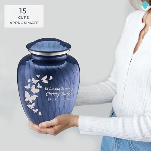 Product: Geturns Embrace Adult Personalized Butterfly Cremation Urns for Human Ashes I Large Pearl Cobalt Blue Funeral Urn for Men and Women I 200 lbs