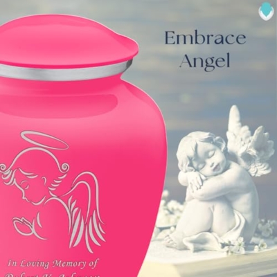 Product: Geturns Embrace Adult Personalized Angel Cremation Urns for Human Ashes I Large Bright Pink Funeral Urn for Adult Men and Women with Double Side Engraving I 200 lbs