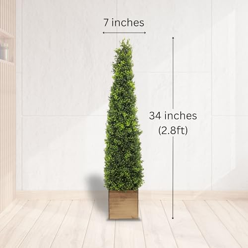Product: 2.8ft Artificial Boxwood Topiary Tree with Wooden Pots - Perfect Outdoor Decor