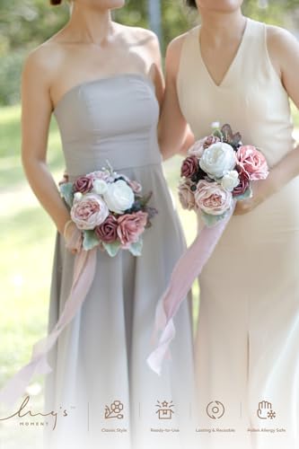 Product: Ling's Moment Artificial Flowers Pink Bridesmaid Bouquet Set of 4, Dusty Rose Wedding Flowers Bouquets for Bridesmaids, 7 Inch Bridal Bouquets for Bridesmaids, Wedding Decor, Ceremony, etc