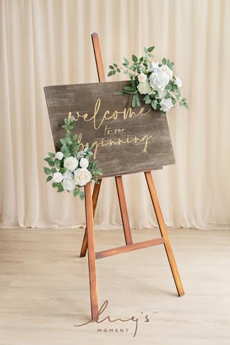 Silky Flower Store Artificial Wedding Floral Swag, White Faux Flower Garland, Welcome Sign Decor, 24x10in 3 3 Product: Ling's Moment 2pcs White Wedding Artificial Floral Swag Welcome Sign Flowers Backdrop Garland Green for Ceremony Reception Door Wall Easel Home Decoration Entryway Faux Outdoor Board Table Decor