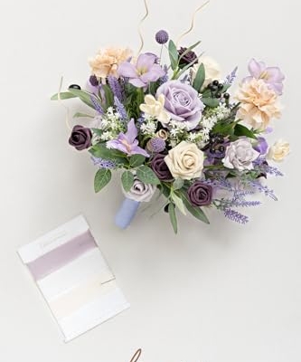 Silky Flower Store Purple Lavender Bridal Bouquet, Lilac Artificial Wedding Flowers, Free Form Bride Bouquet, 15 Inch 12 12 Product: Ling's Moment Purple Lavender Wedding Bouquets for Bride, Lilac Bridal Bouquets for Bride,15 Inch Free Form Artificial Wedding Flower Bouquet