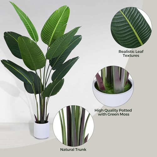 Silky Flower Store Bird of Paradise Artificial Plant, Fake Palm Tree, White Planter, Indoor Floor Decor, 5FT 1 1 Product: Jocoevol Bird of Paradise Artificial Plant, 5FT Fake Plant Palm with White Planter, Tall Artificial Floor Plants Indoor for Home Office Living Room Decor Housewarming Gift
