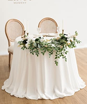 Product: Ling's Moment 2PCS Green Artificial Flower Garland Floral Swags Centerpieces White Wedding Arch Flower Greenery for Sweetheart Table Wall Window Home Garden Outdoor Decor Emerald & Tawny Beige