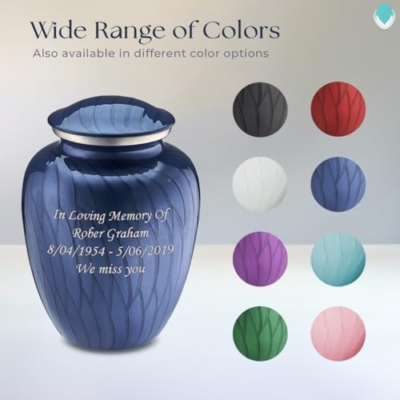 Silky Flower Store Adult Personalized Cremation Urn for Ashes, Large Pearl Cobalt Blue Funeral Urn, Metal Memorial Urn, 200 lbs capacity, 32.5cm 16 16 Product: Geturns Embrace Adult Personalized Cremation Urns for Human Ashes I Large Pearl Cobalt Blue Funeral Urn for Men and Women I 200 lbs