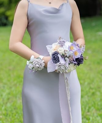 Product: BENCENTRE 7 Inch Purple Bridesmaid Bouquet for Wedding, Set of 4, Lilac Wedding Bouquet,Small Wedding Bouquet,for Marriage Proposal Party and Vintage Wedding Ceremony Anniversary,Artificial Flowers…