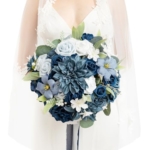 Product: Ling's Moment Navy Blue Bridal Bouquet for Bride, Blue Wedding Bouquets for Bride, 13 Inch Silk Round Artificial Wedding Flowers Bouquets