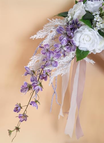 Silky Flower Store Bridal Bouquet Purple White Silk Wedding Flowers, Artificial Wedding Bouquet, Ivory Roses, 9 Inch 7 7 Product: INSUNSIX Bridal Bouquet,9 Inch Wedding Bouquets Purple and White Fake Wedding Silk Flowers for Ceremony Anniversary Brides Shower(Purple)