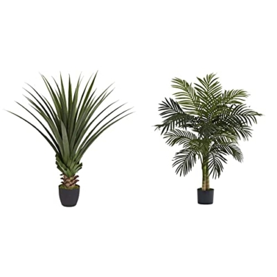 Product: Nearly Natural 4' Spiked Agave Plant, Green 5357 4ft. Golden Cane Palm Tree,Green