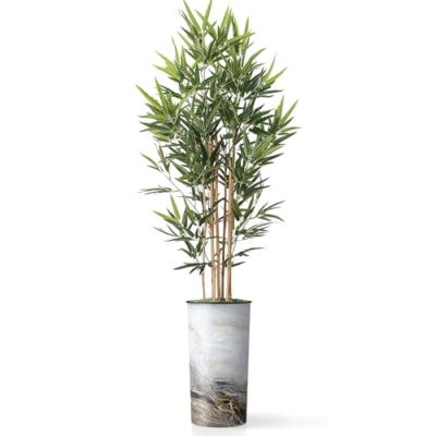 Product: Artificial Tree in Modern Granite Effect Planter, Fake Bamboo Silk Tree for Indoor and Outdoor Home Decoration - 70" Overall Tall (Plant Pot Plus Tree)