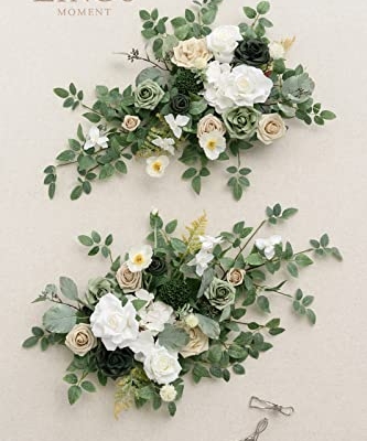 Product: Ling's Moment 2PCS Green Artificial Flower Garland Floral Swags Centerpieces White Wedding Arch Flower Greenery for Sweetheart Table Wall Window Home Garden Outdoor Decor Emerald & Tawny Beige