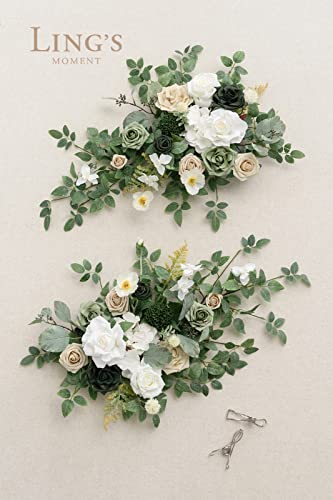 Product: Ling's Moment 2PCS Green Artificial Flower Garland Floral Swags Centerpieces White Wedding Arch Flower Greenery for Sweetheart Table Wall Window Home Garden Outdoor Decor Emerald & Tawny Beige