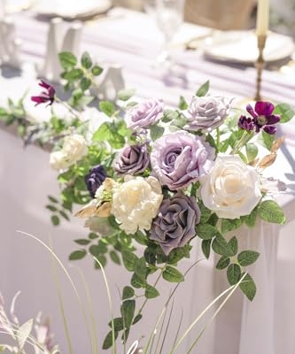 Silky Flower Store Lilac Artificial Flower Garland, Purple Wedding Arch Decor, 2pcs Floral Swags, Faux Silk Foam Peony Rose 27.5in x 14in 9 9 Product: Ling's Moment 2pcs Lilac Artificial Flower Garland Floral Swags Centerpieces Purple Wedding Arch Flower Greenery Arrangements for Sweetheart Table Wall Window Home Garden Outdoor Decor