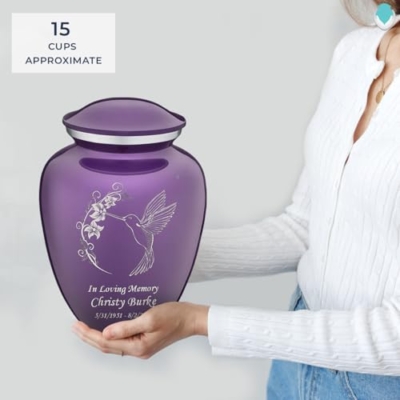 Silky Flower Store Adult Personalized Hummingbird Cremation Urn, Large Purple Funeral Urn, Custom Engraved Metal Ashes Memorial, 200 lbs 15 15 Product: Geturns Embrace Adult Personalized Humming Bird Cremation Urns for Human Ashes I Large Purple Funeral Urn for Men and Women I 200 lbs