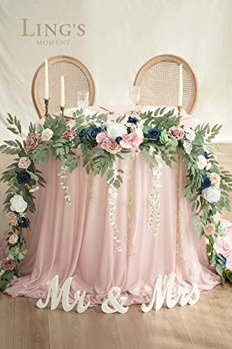 Silky Flower Store Faux Eucalyptus Willow Leaf Garland, White Flower Dusty Rose Navy Wedding Decor, 9FT 2 2 Product: Ling's Moment 9FT Eucalyptus and Willow Leaf Garland with White Flower, Handcrafted Wedding Sweetheart Table Centerpieces Head Table Decor Arch Backdrop Decorations for Wedding | Dusty Rose & Navy