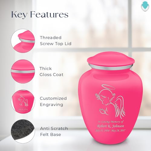 Product: Geturns Embrace Adult Personalized Angel Cremation Urns for Human Ashes I Large Bright Pink Funeral Urn for Adult Men and Women with Double Side Engraving I 200 lbs