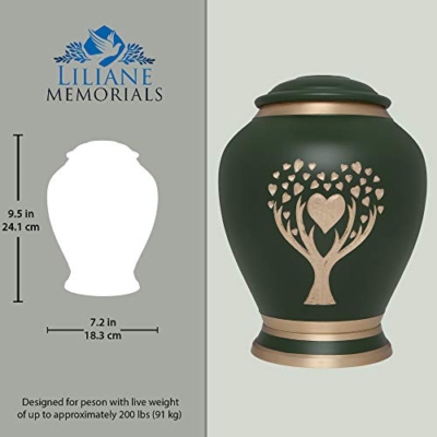 Silky Flower Store Green Cremation Urn Tree of Life, Liliane Memorials Brass Large Adult Memorial Urn, 200 Cubic Inch, 10in 5 5 Product: Green Cremation Urn with Tree of Life by Liliane Memorials - Urns for Human Ashes Remains - Brass - Suitable for Funeral Cemetery Burial or Niche - Large Size for Adults up to 200 lbs - Love Tree