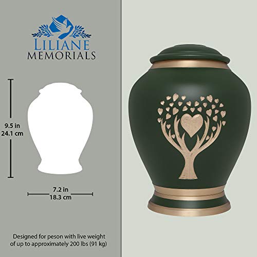 Silky Flower Store Green Cremation Urn Tree of Life, Liliane Memorials Brass Large Adult Memorial Urn, 200 Cubic Inch, 10in 2 2 Product: Green Cremation Urn with Tree of Life by Liliane Memorials - Urns for Human Ashes Remains - Brass - Suitable for Funeral Cemetery Burial or Niche - Large Size for Adults up to 200 lbs - Love Tree