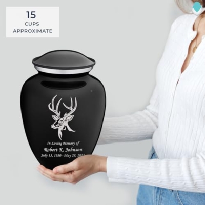 Product: Geturns Embrace Adult Personalized Deer Cremation Urns for Human Ashes I Large Black Funeral Urn for Adult Men and Women with Double Side Engraving I 200 lbs
