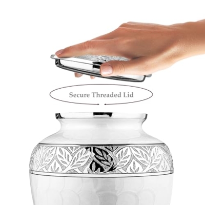 Silky Flower Store Trupoint Memorials Cremation Urn for Human Ashes, Large White Silver Lined Adult Memorial Urn, 9.5 x 7 inches 14 14 Product: Trupoint Memorials Cremation Urns for Human Ashes, Decorative Burial Urn for Adult Men and Women, Large White with Silver Lining