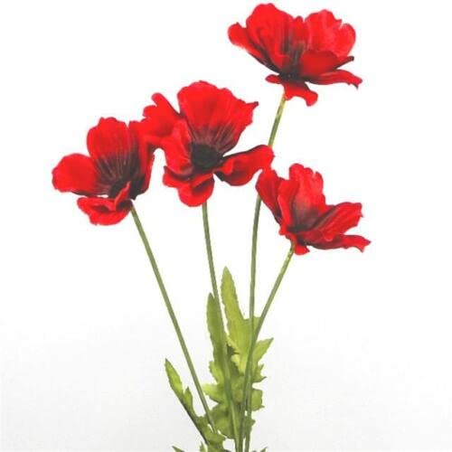 Silky Flower Store Artificial Red Poppy Stems, 10 Pack Wild Flowers with Leaves, 4 Heads Each, 45cm 6 6 Product: 10 x Red Poppy Stems 45cm Artificial Flowers 4 Flower Heads per Stem Wild Red Poppies with Leaves